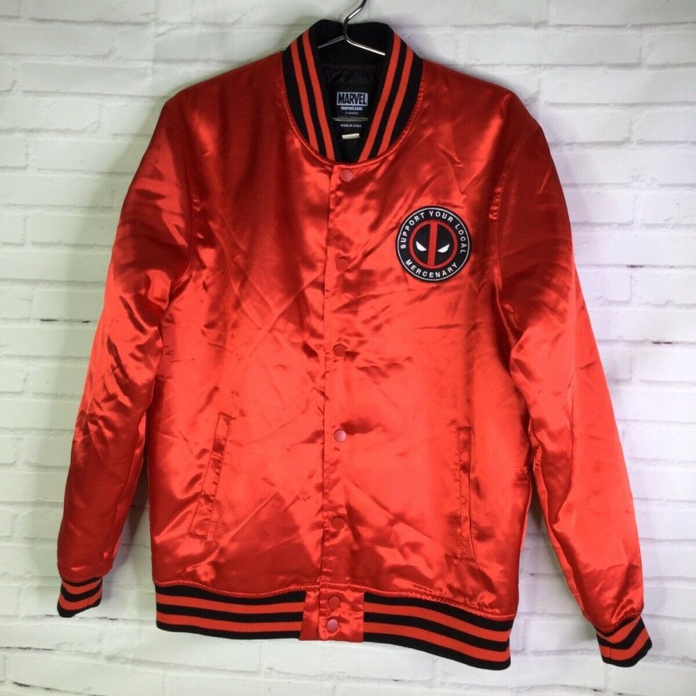 Marvel Deadpool Mercenary Satin Bomber Jacket Red